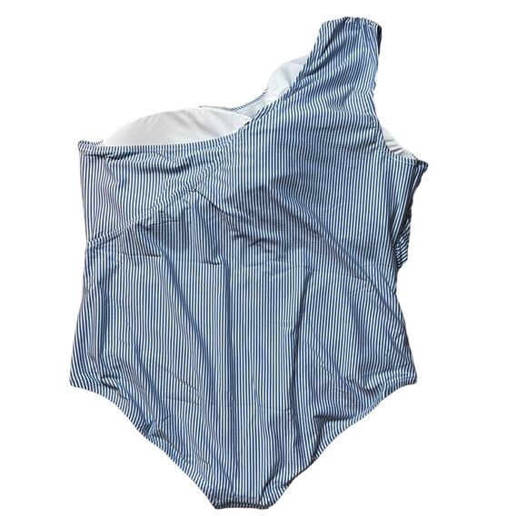 J.CREW Ruched One Shoulder One Piece in Seersucker Light Blue Ruched Sides NEW - Picture 7 of 12